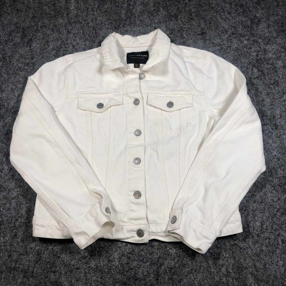 Lucky Brand Tomboy Trucker Jacket Womens M White Denim Button Front Pockets